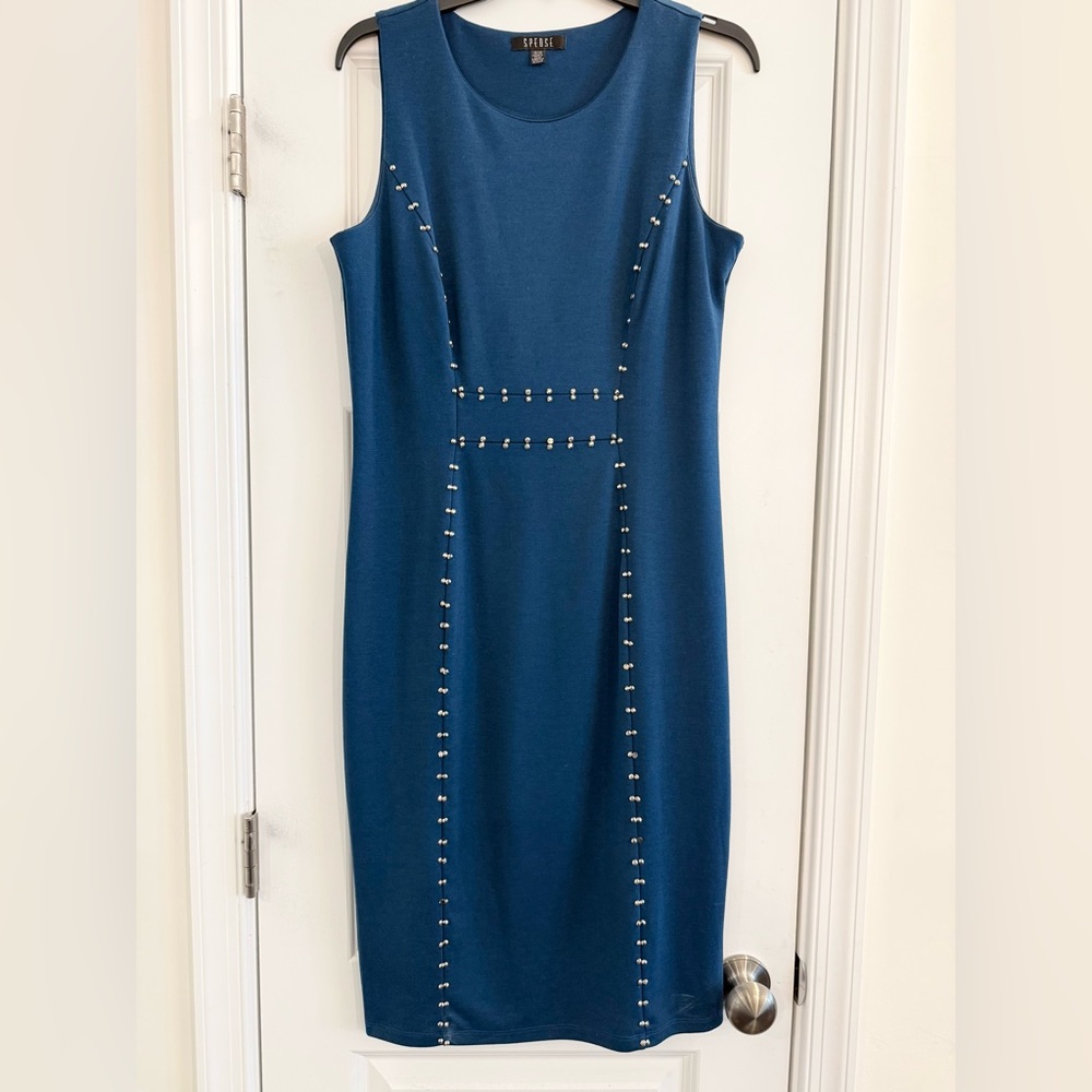 Studded Teal Cocktail Bodycon Sheath Dress Wedding Guest Size 10 Cocktail Party
